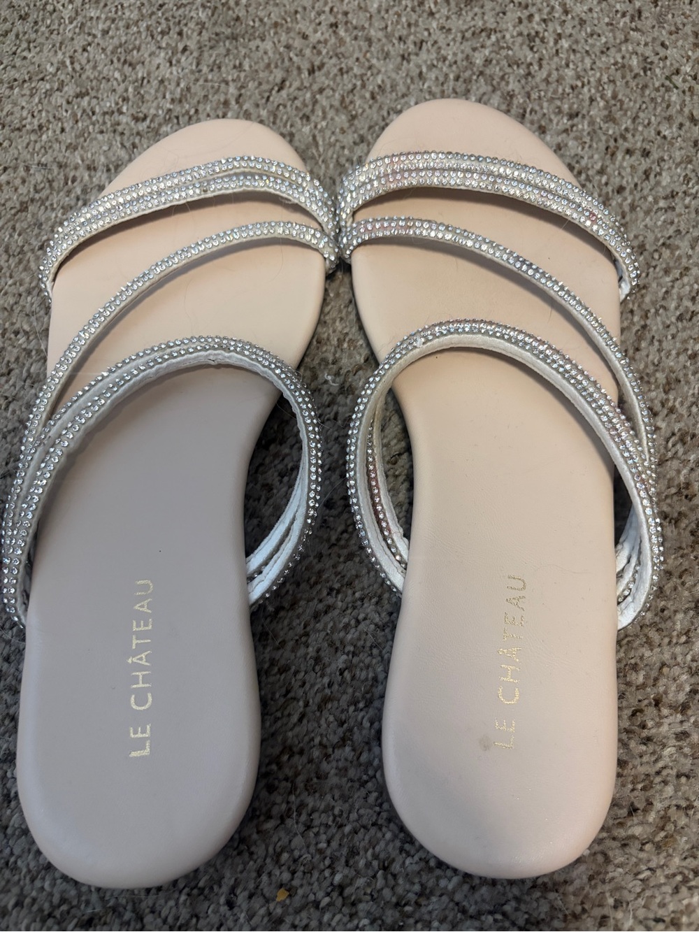 le chateau Pink Slide Sandals with Crystal Straps